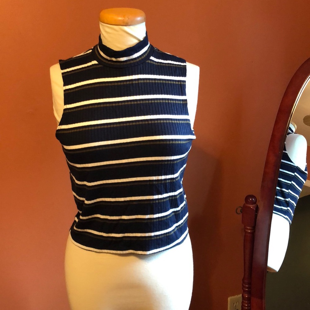 Striped Good American mock neck crop tank